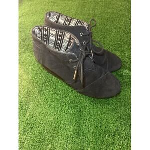 Toms Black Suede Kala Desert Wedge Heel Ankle Boots Booties Size 7.5